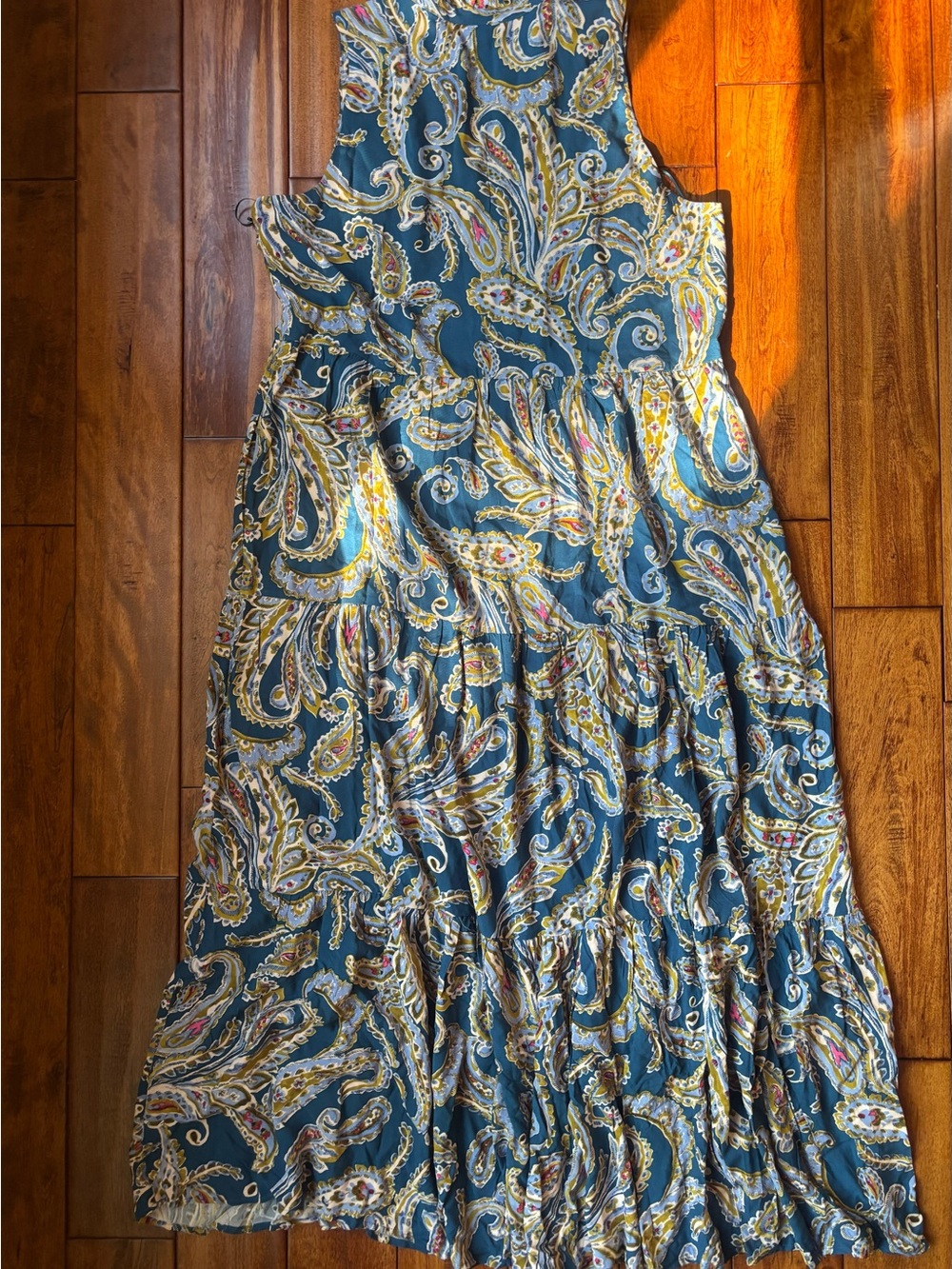 CeCe Teal Paisley Maxi Dress with Gold and Pink Accents - Picture 4 of 4